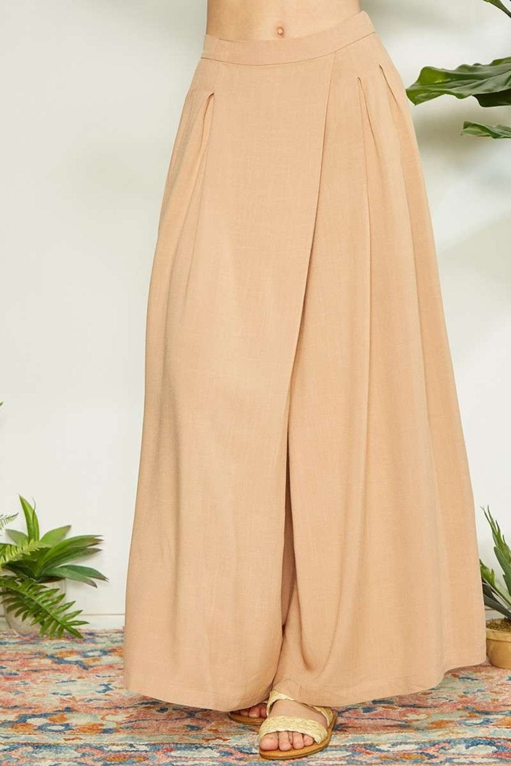 Trendsi Sand / S Mittoshop Wrap Pleating Detail Wide Leg Pants