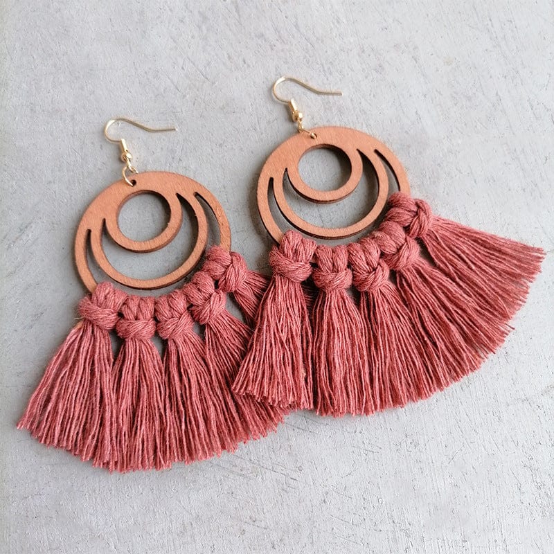 Trendsi Strawberry / One Size Tassel Detail Geometric Earrings