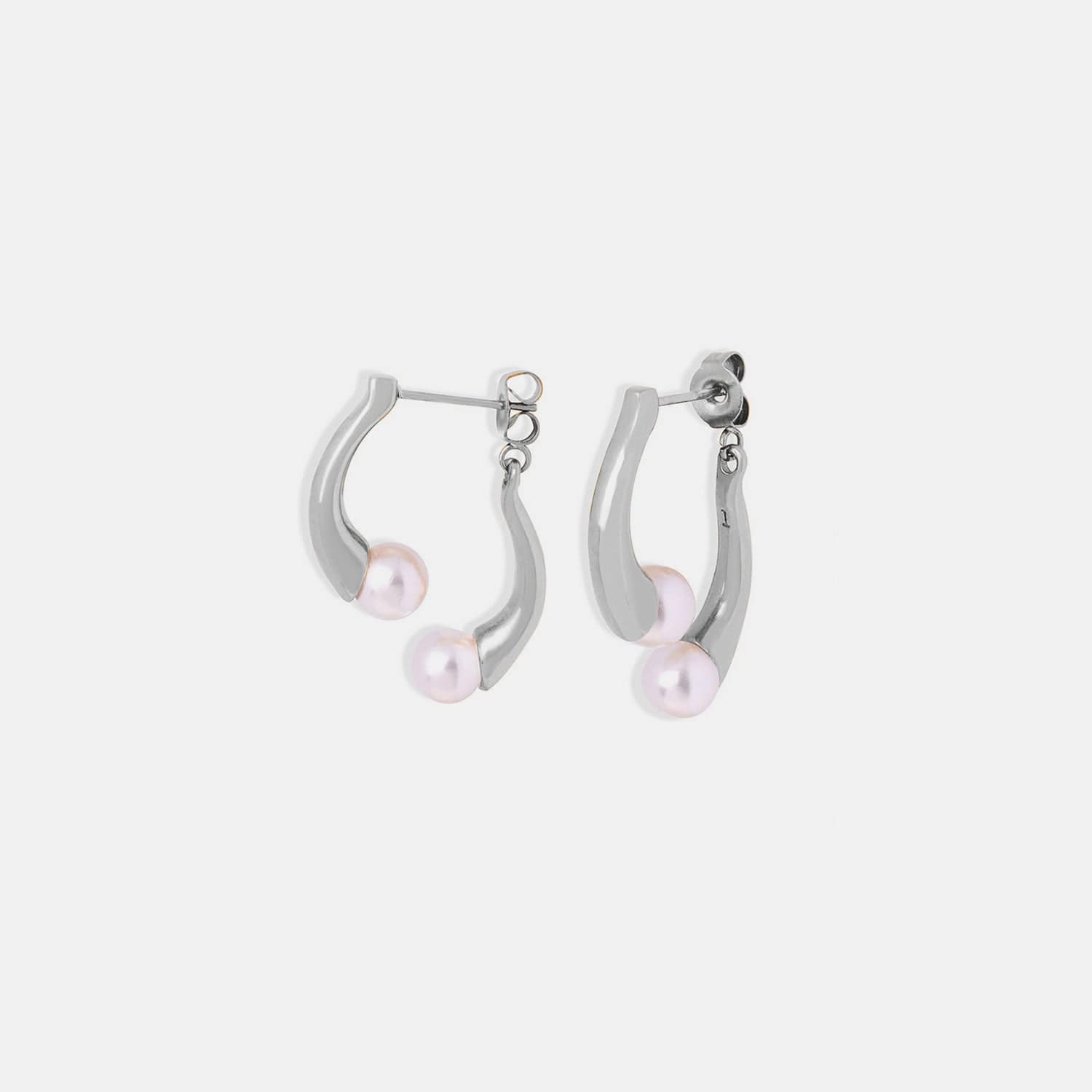 Trendsi Synthetic Pearl Asymmetrical Titanium Steel Earrings