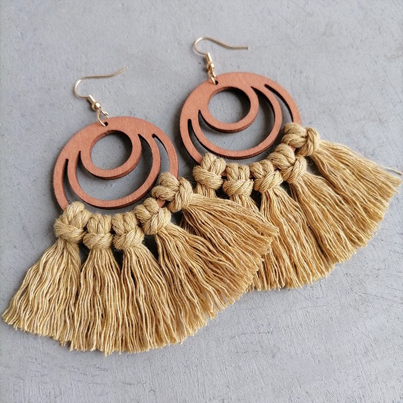 Trendsi Tan / One Size Tassel Detail Geometric Earrings