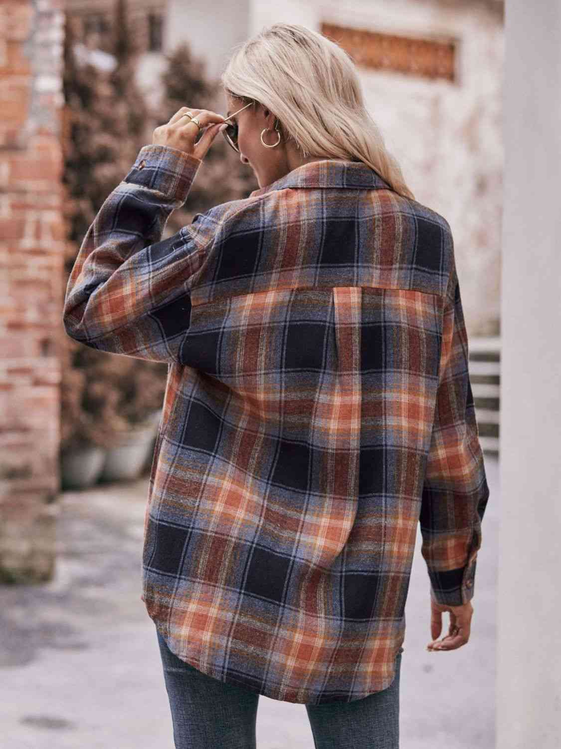 Trendsi Tops Plaid Dropped Shoulder Longline Shirt