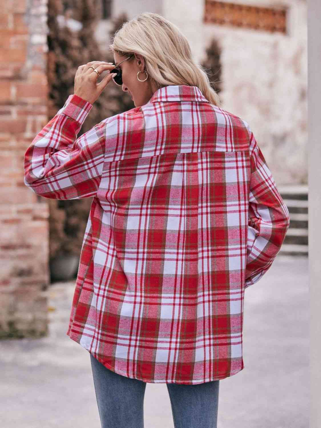 Trendsi Tops Plaid Dropped Shoulder Longline Shirt