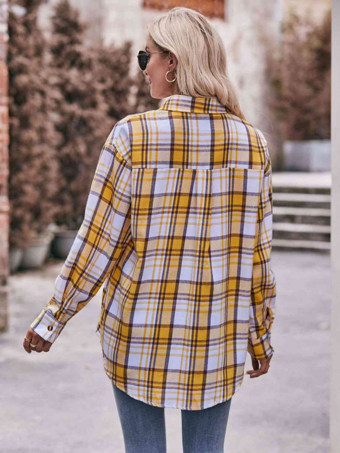 Trendsi Tops Plaid Dropped Shoulder Longline Shirt