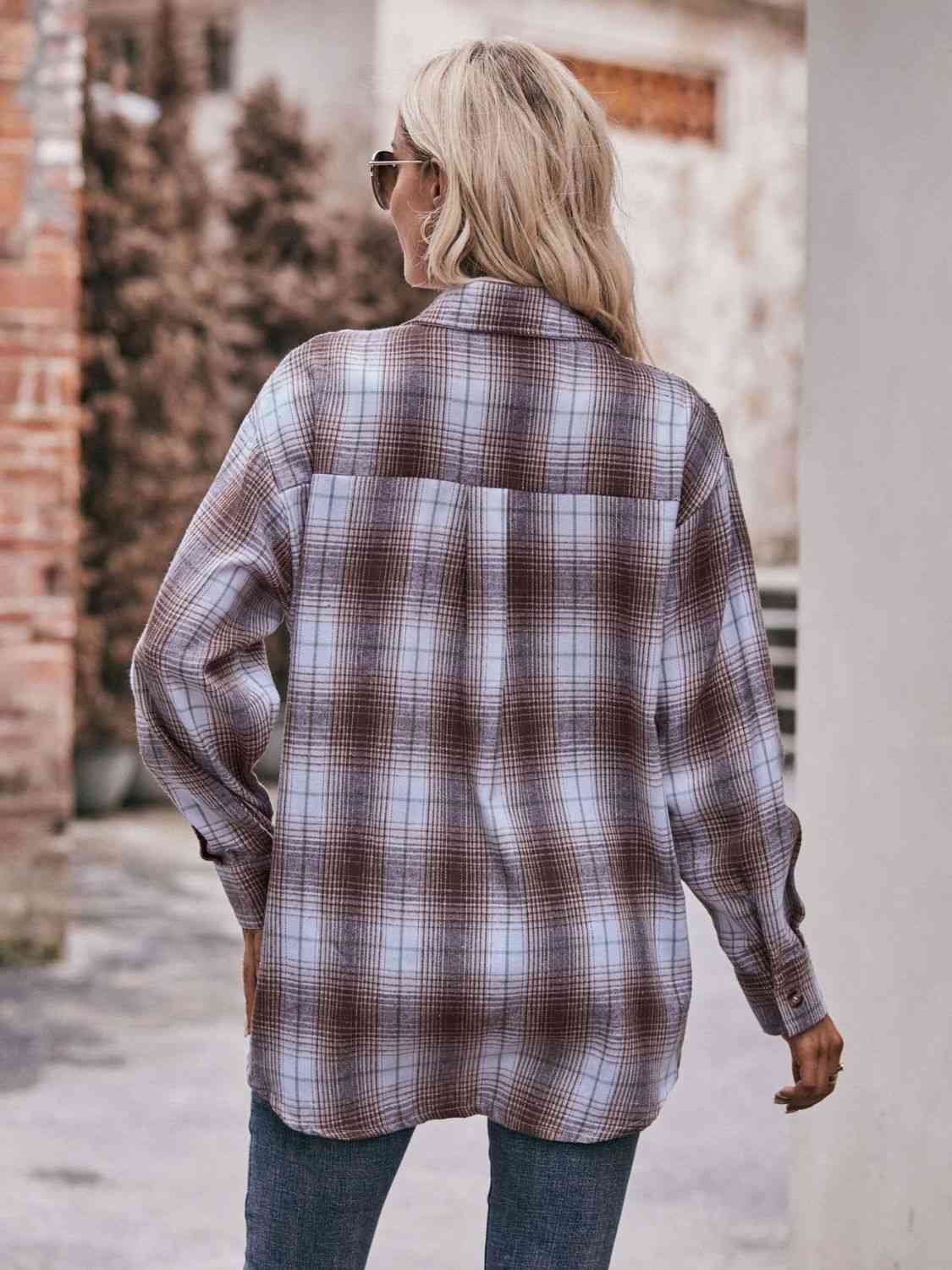 Trendsi Tops Plaid Dropped Shoulder Longline Shirt