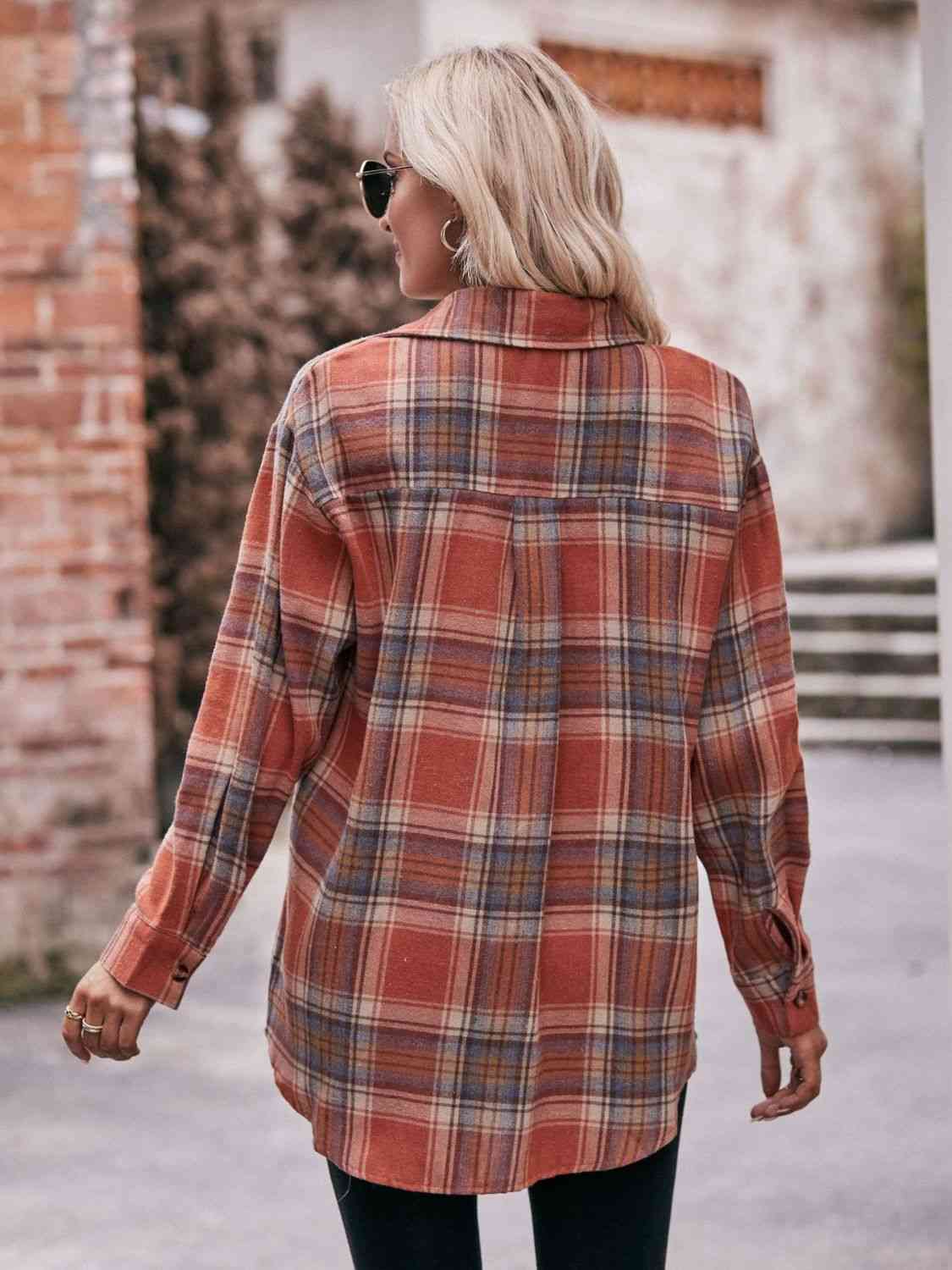 Trendsi Tops Plaid Dropped Shoulder Longline Shirt