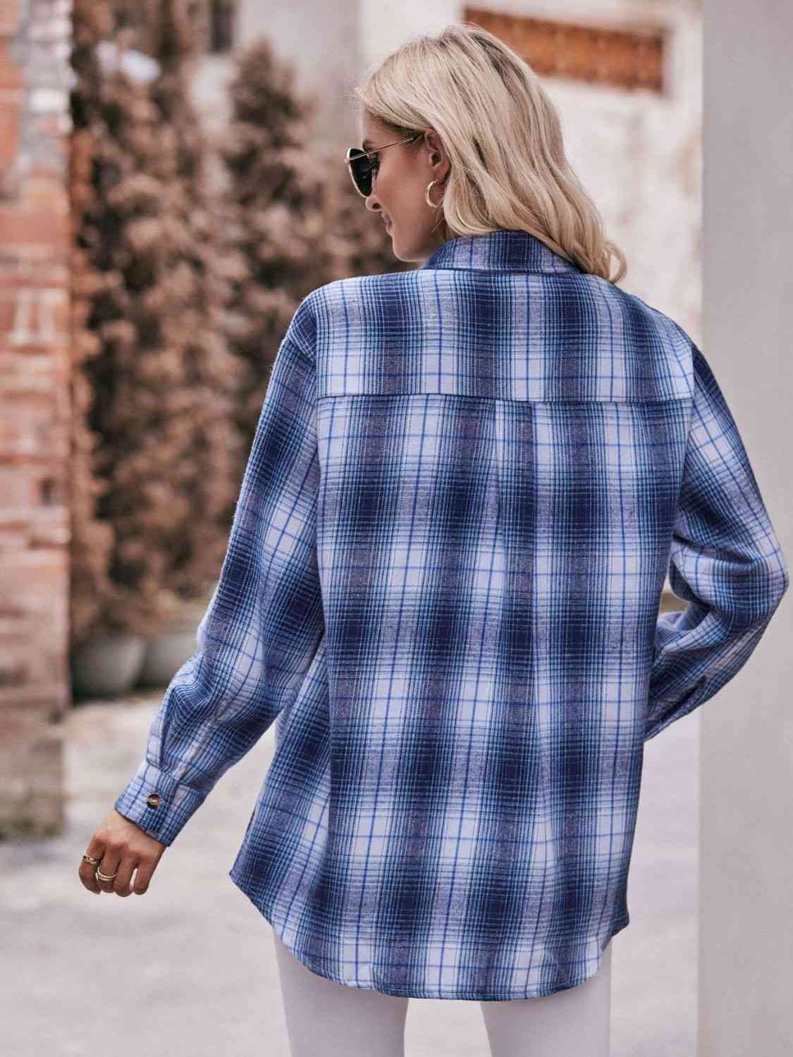 Trendsi Tops Plaid Dropped Shoulder Longline Shirt