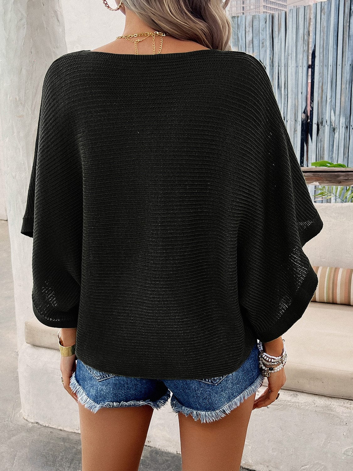 Trendsi V-Neck Batwing Sleeve Knit Top