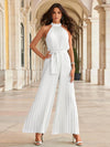 Trendsi White / S Cutout Tied Pleated Sleeveless Jumpsuit