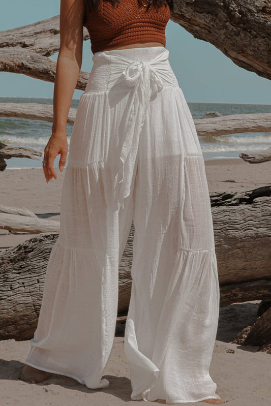 Trendsi White / S Smocked Tied Wide Leg Pants