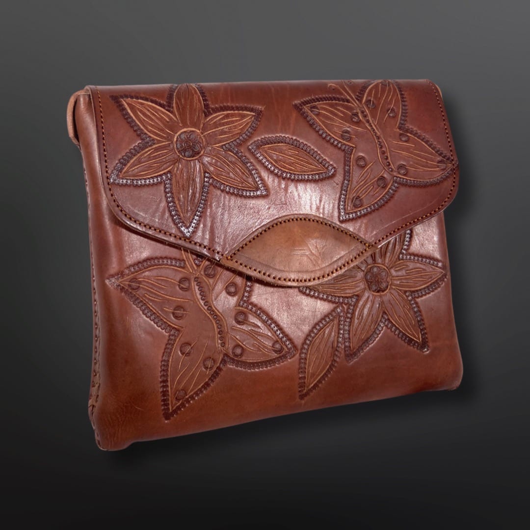 fashion-corner-la Leather 2 Butter Fly + Flower Wide Note-Bag