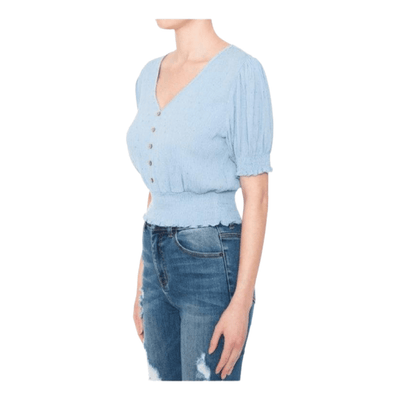 Fashion Corner LA Plus Size V- Neck Short Sleeve Blue Spring Blouse