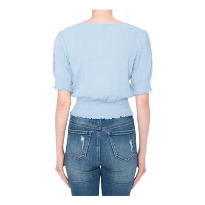 Fashion Corner LA Plus Size V- Neck Short Sleeve Blue Spring Blouse