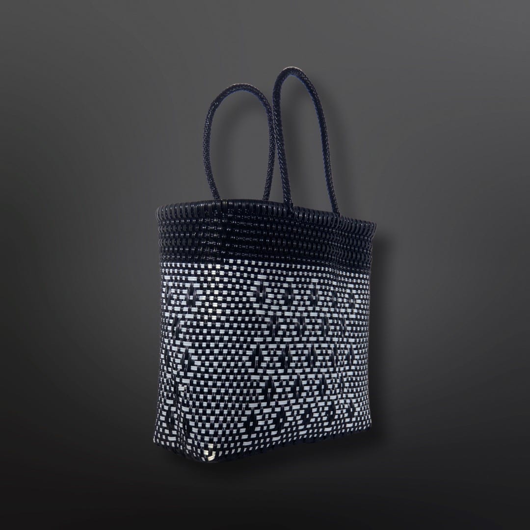 fashion-corner-la White and Black Hard Threaded Plastic Bag